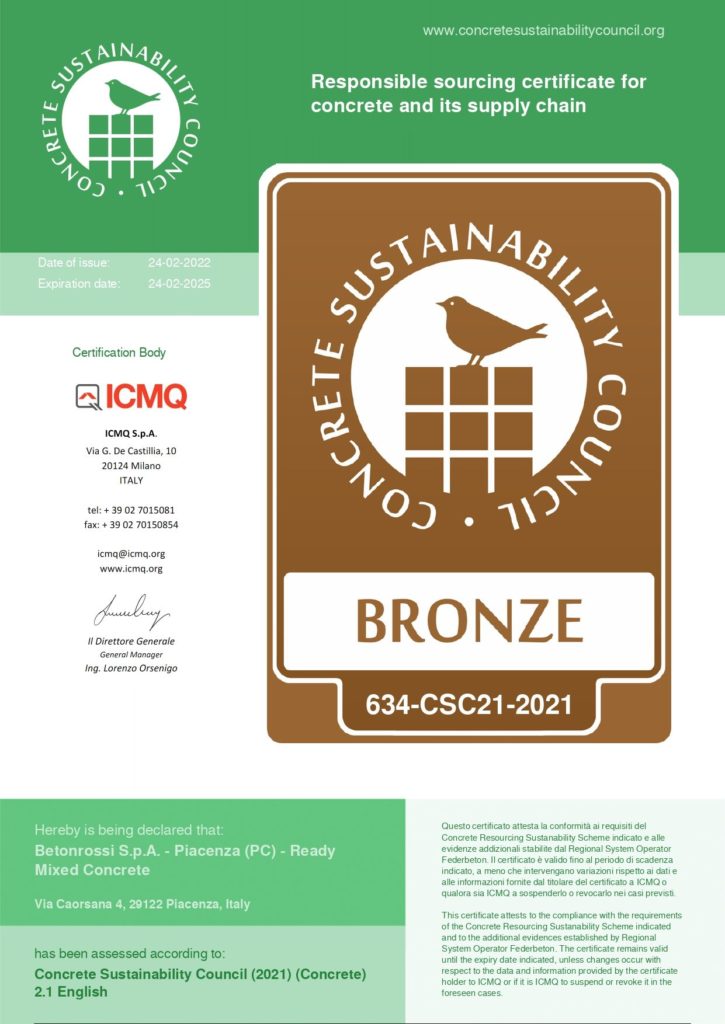 Betonrossi certificato CSC Bronze 